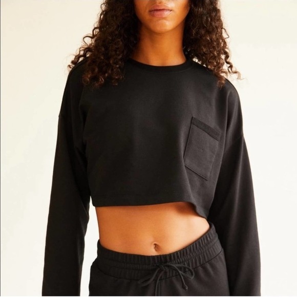 Free People Movement Sunny Crop Sweatshirt and High Waist Shorts Set Black S - Picture 3 of 8
